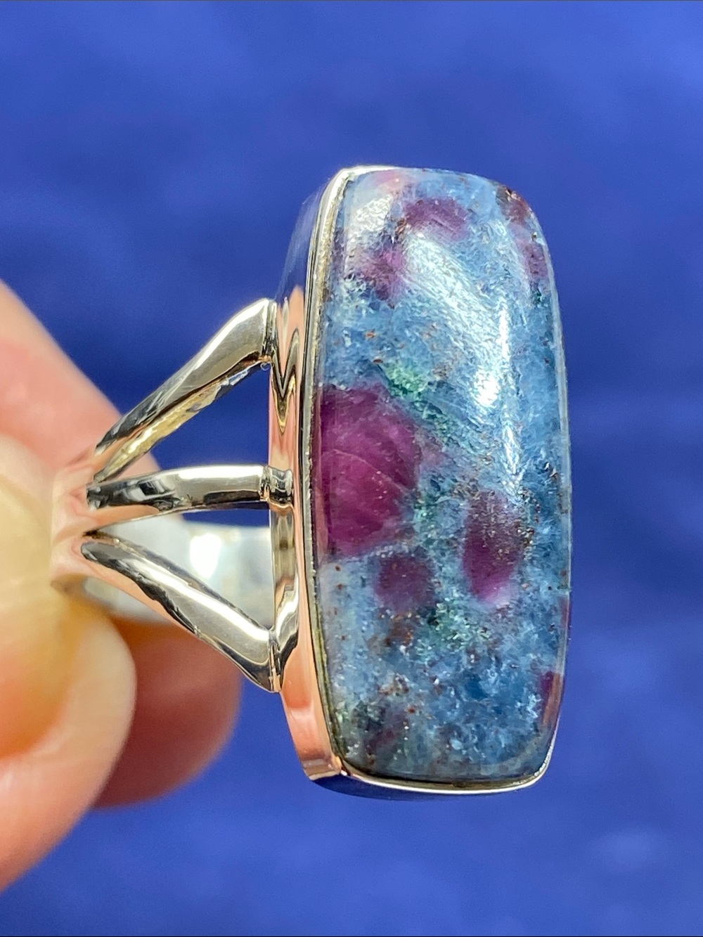 Sterling Silver Ruby in Kyanite Rectangular Stone Ring - Blue & Pink Size 6